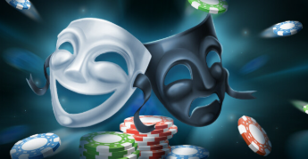 "Poker player wearing a mask symbolizing bluff and deception"