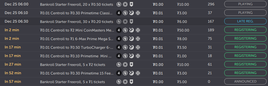 Play freerolls and 1 cent tournaments at CoinPoker today.